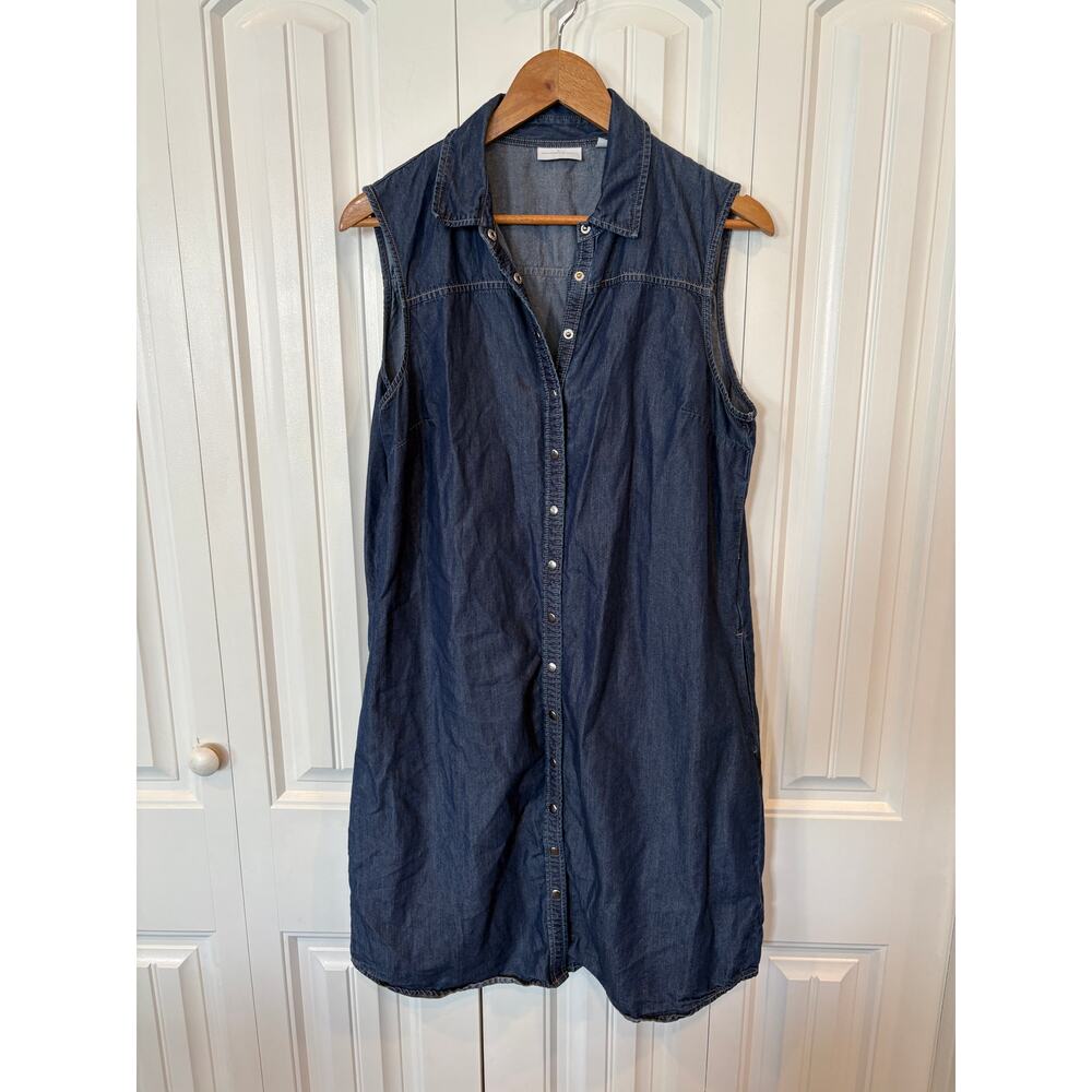New York & Company Denim Snap Front Dress Size Large